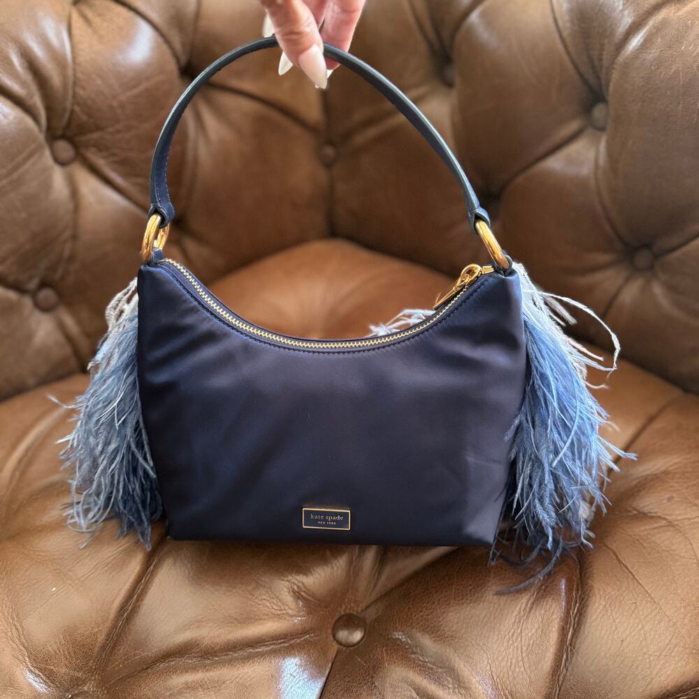 RARE Kate Spade Carter SAMPLE Ostrich Feather Nylon Shoulder Bag Crossbody - Picture 3 of 15